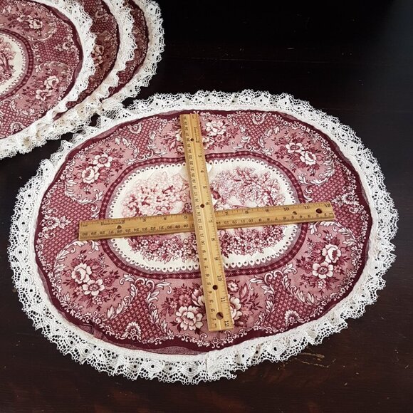 4pc Vintage Oval Quilted Toile Fabric Placemats Set - Picture 8 of 11